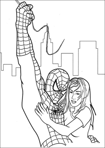 Spider Man Has Saved Gwen Stacy Coloring Page